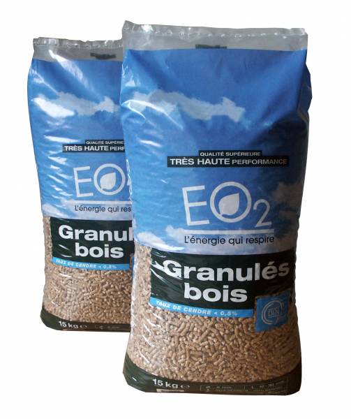 Vente de granulés bois EO2 en sac de 10 kg à emporter, Retrait à Chuzelles.